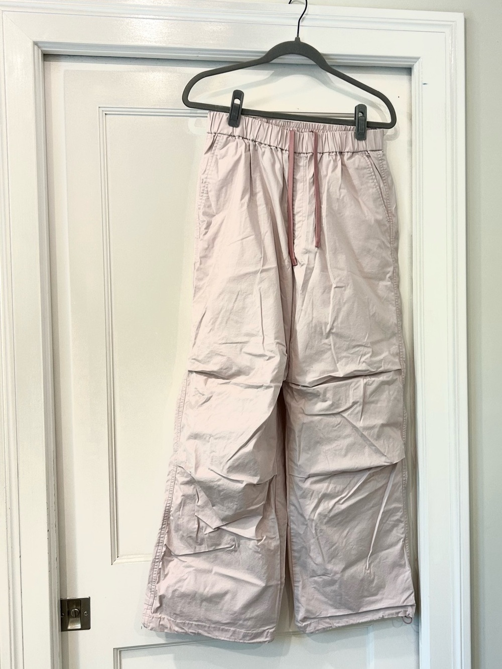 Muji Light Pink Mauve Wide-Leg Drawstring Pants